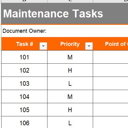 Maintenance Tasks Tracking Form – GMPWebSource