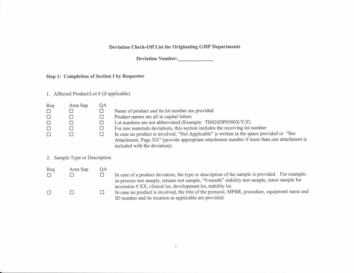 Deviation Check List – GMPWebSource