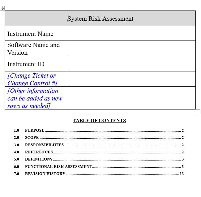 System Risk Analysis System Risk Assessment SOP – GMPWebSource