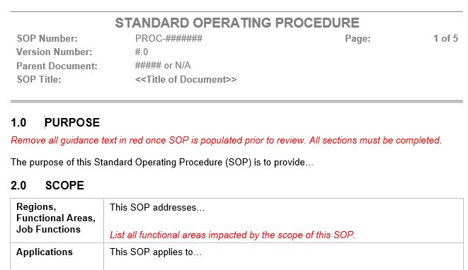 Standard Operating Procedure Sop Template V2 Gmpwebsource 4612